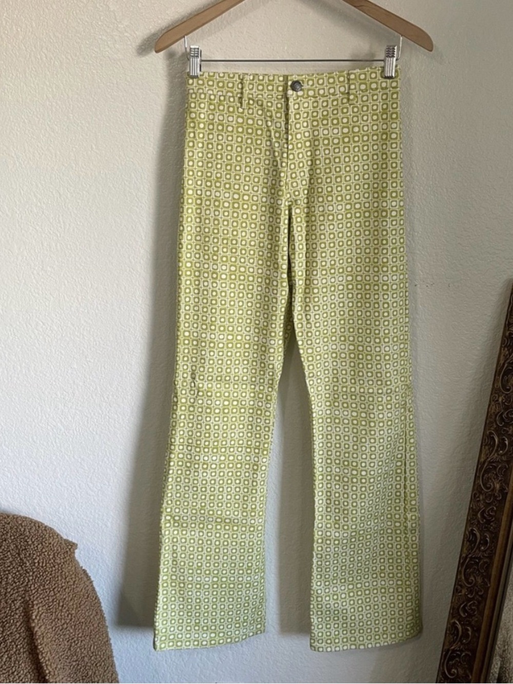 NWT Motel Retro Geometric High Waisted Zoven Flare Trousers Retail $94 XS